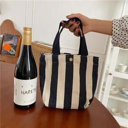 HPB Fashion Canvas Solid Striped Female Recyclable Bag Simple Design Eco Shopping Large Capacity Canvas Purse Pouch Carrying Bag A8WL