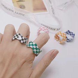 Cluster Rings Wave Checkered Acetate Finger Ring Geometric Opening Resin Acrylic Chain