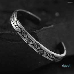 2022 new fashion Bangle Design Open Cuff Bangles Antique Titanium Stainless Steel Retro Leaf Black Punk Viking Bracelet Jewellery For Men top quality