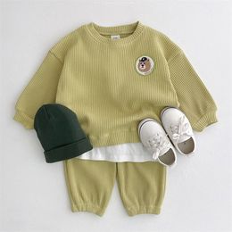 Clothing Sets Autumn Children Casual Sweatshirt 2pcs Suit Baby Boy Cotton Long Sleeve Clothes Set Cute Bear Print Girls Outfits 220916