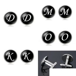 Cuff Links Mens Fashion A-Z Single Alphabet Cufflinks Sier Color Letter Cuff Button For Male Gentleman Shirt Wedding Links Gifts 226 Dh76L