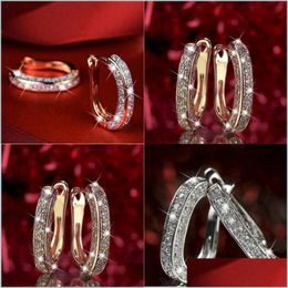 Hoop Huggie Gilded Plated Earrings Rhinestone Crystal Fashion Shiny Ladys Rings Jewellery Valentines Day Beautif Europe America 2 2Jh Dhf3B