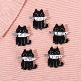 Dark style black cat with knife shape English letter third person alloy brooch accessory badge