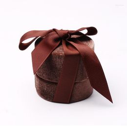 Jewellery Pouches Small Brown Velet Bow Wedding Ring Packaging Gift Box Round For Female Jewellery Pendent Storage Showcase Valentine Day