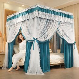 Mosquito Net Luxury Double-deck Romantic White Lace Shading Bed Mantle Floor-standing Bedroom Double Bedding