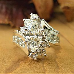 Eheringe kreative trendige Marquise Crystal Engagement f￼r Frauen gl￤nzen wei￟e CZ Stone Inlay Mode Schmuckb￤nder Ring