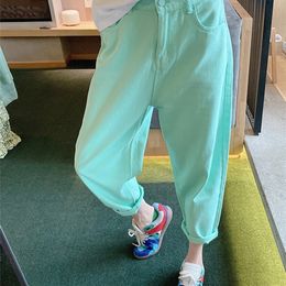 Women's Pants Capris Casual Wild Autumn Loose High Waist Mint Green Wide Leg Pants Women Mujer Pantalones Vintage Streetwear Jeans Pocket Harem 220916