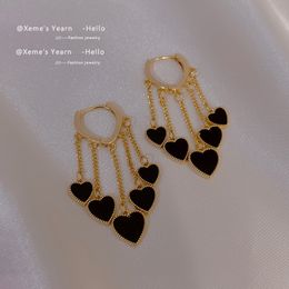 2022 New Design Black Peach Heart Drop Pendant Tassel Earrings Unusual Accessories For Woman Girls Korean Fashion Jewellery Party