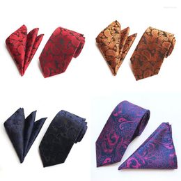 Bow Ties Gold Brown Purple Paisley Floral For Men Silk Necktie Pocket Squares Neck Tie Sets Men's Neckties Wedding Accessories A035