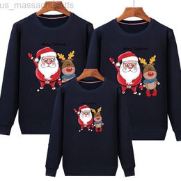 Family Matching Outfits New Trendy Three-piece sweater Christmas Dress Family Plus Velvet Thick Long-sleeved Mother-daughter Parent-child Hoodie