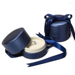 Jewelry Pouches Pu Leather Dark Blue Bow Ring Storage Packaging Gift Box For Women Jewellery Pendent Wedding Anniversary Showcase