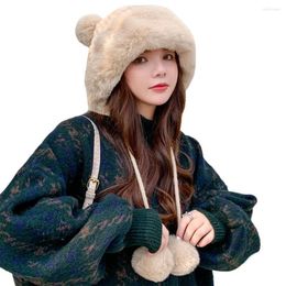 Berets Winter Beanie Hats For Women Warm Knit Bear With 4 Pompoms And Wide Faux Fur Brim Cold Days Daily Life Wear