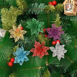 Christmas Decorations 2022 Tree Pendant Ornament Glitter Fake Snowflakes Flowers Shaped Drop Hanging Xmas DIY Dropship