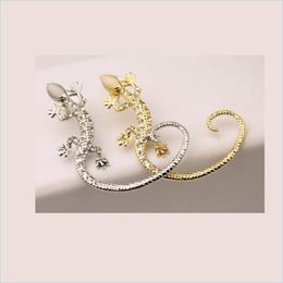 Clip On Screw Back Cip On Screw Back Earrings Fashion Rhinestone Ear Cuff Luxury Elegant Rose Gold Exaggerated Gecko Lizard Stud 5 Dhinh