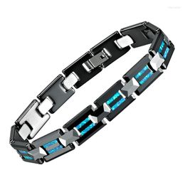 Link Bracelets Classic Black Ceramic Blue Opal Tungsten Bracelet For Men And Women Charm Bangles Costume Male Men's Jewellery Man Gift