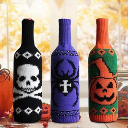 Party Decoration 5pcs Halloween Wine Bottle Cover Skeleton Pumpkin Knitted Home Decor Christmas Table 220915