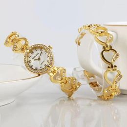 Wristwatches 2Pcs Luxury Women Bracelet Watch Mujer Golden Relojes Small Dial Ladies Dress Watches Casual Quartz Wristwatc Elegant