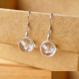 Charm Dandelion Dried Charm Flowers Earrings 6 Colours Real Daffodils Flower Earring Glass Ball Pressed Dangle Earing Jewellery Gift Who Dhg5W