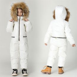 Down Coat Large size childrens jumpsuit down jacket Winter boys ski suit Girls thick warm winter outwear kids siamese Jacket 220915