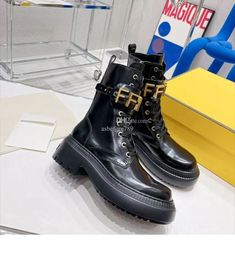 women's designer boots autumn winter new metal letter buckle brand Martin boots for woman leather retro British wind belt flat fashion Ankle boots