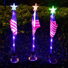 Party Decoration Solar Powered American Flag Garden Light LED Flagpole Lights With U.S.Flag 4th Of July Flags Outdoor