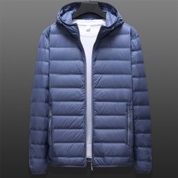 Men's Down Parkas Men's Spring Jacket Puffer Lightweight Down Demi-season Ultra Light Husband Autumn Large Size 6XL 8XL White Duck Hood Coat Male 220916