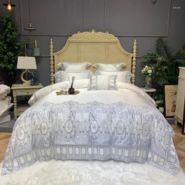 Bedding Sets Luxury White Egyptian Cotton Princess Wedding Lace Set Satin Silky Duvet Cover Bed Sheet Or Bedspread Pillowcases