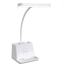 Table Lamps Desk Lamp With Wireless Charger White Gooseneck Desktop Study For Bedrooms -Desk Lights Home Office