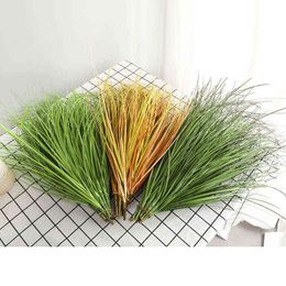Faux Floral Greenery Home Decoration Simulation Single Rush Grass Indoor Simulation Plant Wall Simulation Green Onion Grass Fake Flower J220906