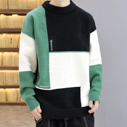 Men s Sweaters Patchwork Fashion Clothing O neck Cashmere Pullovers Knitted Sweater Autumn Winter Tops 220916