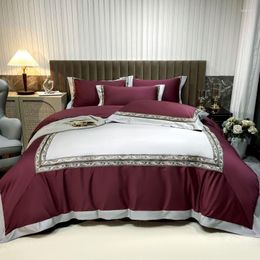 Bedding Sets High Quality 1400TC Egyptian Cotton Embroidery Set Duvet Cover Quilt Bed Comforter Fitted Sheet Pillowcase