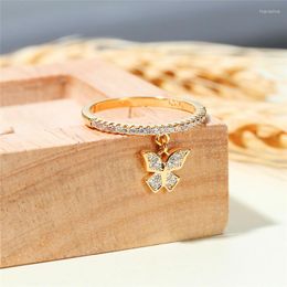 Wedding Rings Charm Female Butterfly Pendant Thin Ring Rose Gold Silver Colour Engagement Cute White Crystal Stone For Women
