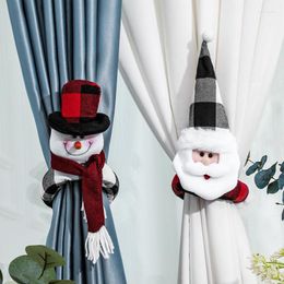 Christmas Decorations 1pcs Plaid Curtain Buckle Santa Snowman Merry Home Decoration High Quality Flannel