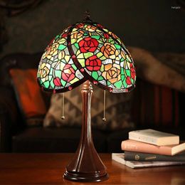 Table Lamps Stained Glass Rose Flower Girls Bedside Lamp Friendship Fancy For Room Bedroom Wedding Decoration