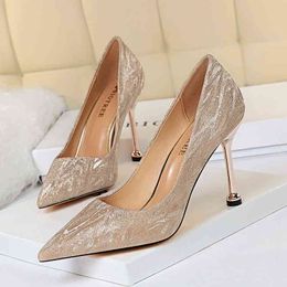 0755-6 Sandals Versatile Women's Shoes Bridesmaids Wedding High Heel Shallow Mouth Pointed Sexy Night Club Slim