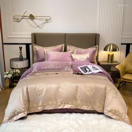 Bedding Sets Luxury High Precision Mircofiber And Cotton Champagne Gold Embroidery Set Duvet Cover Quilt Bed Sheet Pillowcases