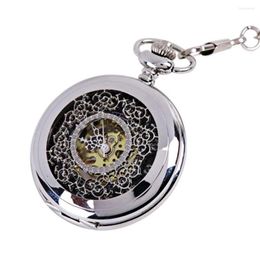 Pocket Watches Retro Vintage Unisex Hollow Flower Round Dial Hand Winding Chain Mechanical Watch Clock Men Women With Accessory