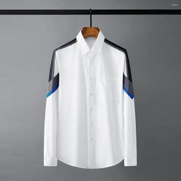Men's Casual Shirts White Male Luxury Long Sleeve Splicing Turn Down Collar Men's Fashion Loose Man Dress Shirt 2XL