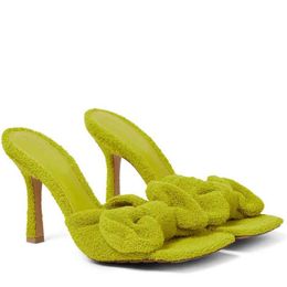 shoes feminine Canada - Perfect Summer Brand Stretch Terry Cloth Sandals Shoes Feminine Stiletto Heel Women Slipper Slip On Bow Beach Slides EU35-42 BOX263K