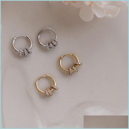 Hoop Huggie Sier Plated Hoop Earrings Rhinestone Crystal Inlay Cylinder Delicate Ear Clasp Ring Women Girl Personality Minority Vale Dhmj1