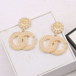 18K Gold Plated Luxury Brand Designers Double Letters Stud Clip Chain Eardrop Geometric Famous Women 925 Silver Crystal Rhinestone Earring Wedding Party Jewerlry