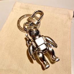 Silver Astronauts Golden keychain for car key women bag pendant decorative charm girls gift luxury brand design metal letter round buckle