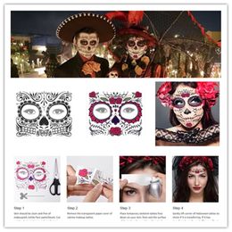Factory Festive Party Supplies Halloween Decor Face Tattoo Stickers Facial Makeup Sticker Day of The Dead Skull Face Mask Waterproof Masquerade Tattoos