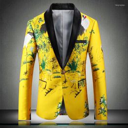Men's Suits Plus Size Men Autumn Spring Flower Bird Embroidery Blazer Single Button Slim Fit Formal Work V Neck Groom Korean Suit