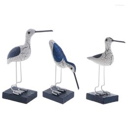 Decorative Figurines 3-Pack Seabird Sculpture Wooden Ornament Home Coastal Beach Mediterranean Art Craft Wedding Banquet