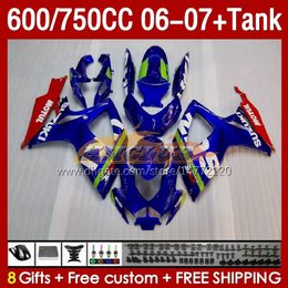 Injection Mould Fairings & Tank For SUZUKI GSXR600 750CC GSXR-750 K6 GSX-R600 06-07 154No.0 600CC GSXR 600 750 CC GSXR750 06 07 GSXR-600 2006 2007 OEM Fairing Factory Blue