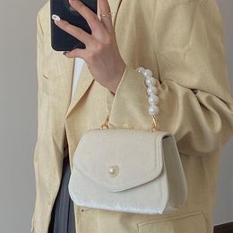 HPB cadena de perlas retro damas pequeños bolsos de hombro cuadrado para mujeres embrague de cartera de cartera de cartera femenina hkua hkua
