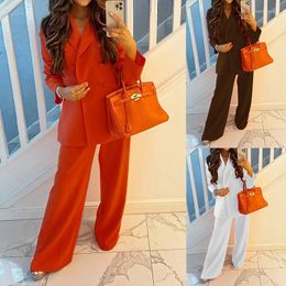 Women's Two Piece Pants Autumn And Winter Women's 2-piece Suit Temperament Commuting Fashion Coat Leisure Wide Leg