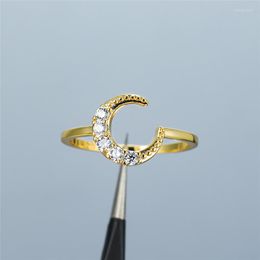 Wedding Rings Simple Female White Round Crystal Ring Trendy Yellow Gold Colour Dainty Moon Thin Engagement For Women