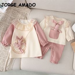 Clothing Sets Spring Family Matching Sister Clothes Long Sleeves Pink Rabbit RomperPrincess Baby Dress Cute Outfits E9152 220915